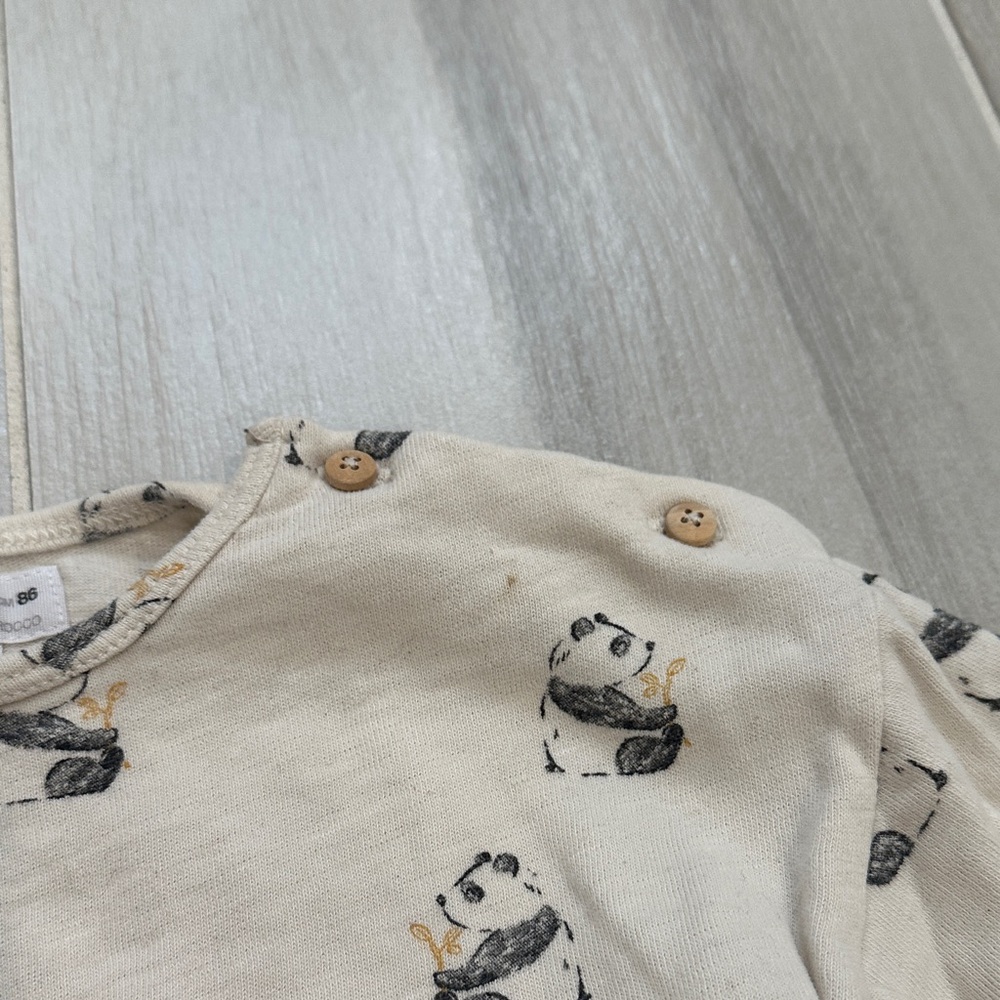 Zara 12-18M Cream Panda Print Top and Teal Ribbed Leggings Pants - Picture 4 of 11